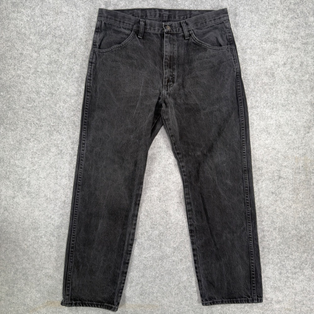 VTG Rustler Mens Regular Fit Straight‎ Leg Black Denim Jeans 34x30